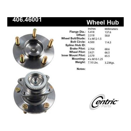 Centric C-Tek Standard Hub and Bearing Assembly; With ABS Tone Ring, C-Tek 406.46001E